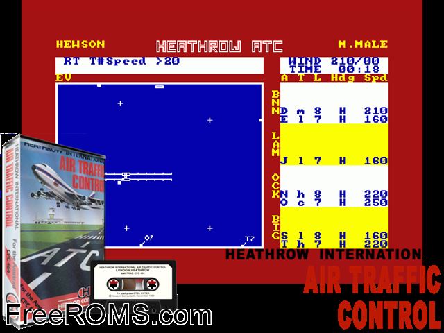 Air Traffic Control - Heathrow International (UK) (1985) Amstrad CPC game showing 3D box cover and gameplay screenshot