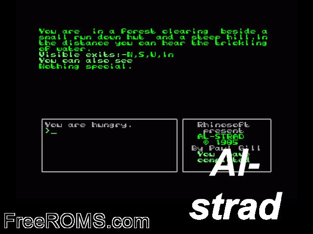 Al-Strad (UK) (1985) Amstrad CPC game showing 3D box cover and gameplay screenshot