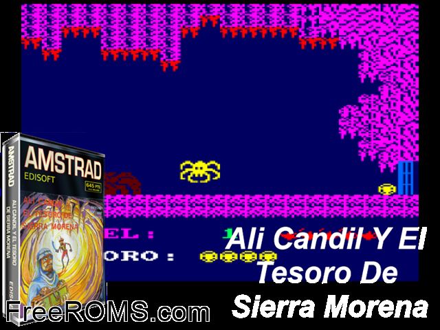 Ali Candil Y El Tesoro De Sierra Morena (S) (1986) Amstrad CPC game showing 3D box cover and gameplay screenshot