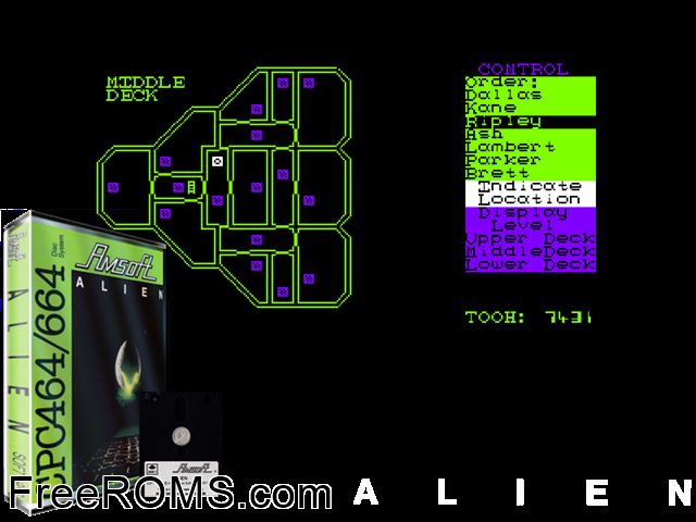 Alien (UK) (1985) Amstrad CPC game showing 3D box cover and gameplay screenshot