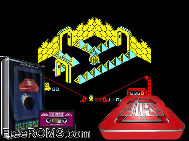Alien 8 (UK) (1985) Amstrad CPC game showing 3D box cover and gameplay screenshot