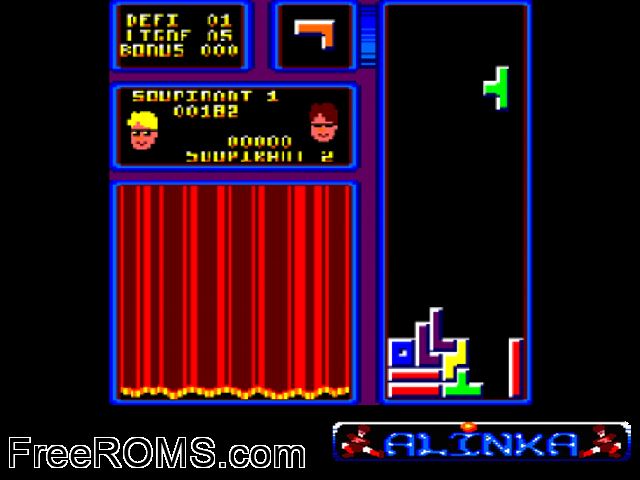Alinka (F) (19xx) Amstrad CPC game showing 3D box cover and gameplay screenshot