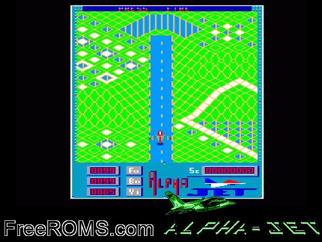 Alphajet (F) (19xx) Amstrad CPC game showing 3D box cover and gameplay screenshot