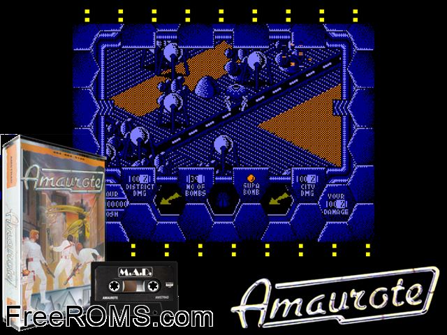 Amaurote (UK) (1987) Amstrad CPC game showing 3D box cover and gameplay screenshot