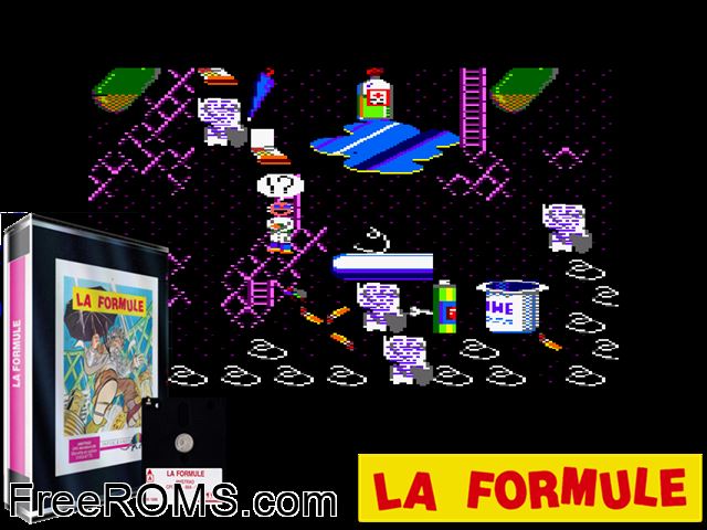 Amazing - La Formule (F) (1986) Amstrad CPC game showing 3D box cover and gameplay screenshot
