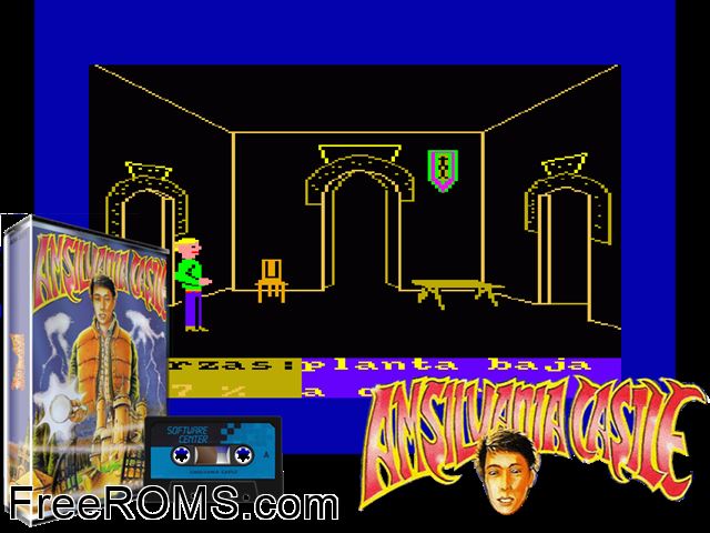 Amsilvania Castle (S) (19xx) Amstrad CPC game showing 3D box cover and gameplay screenshot