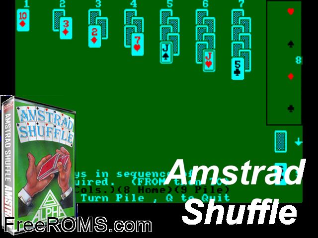 Amstrad Shuffle (UK) (1986) Amstrad CPC game showing 3D box cover and gameplay screenshot