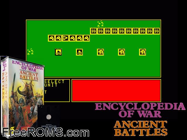 Ancient Battles (UK) (1988) Amstrad CPC game showing 3D box cover and gameplay screenshot