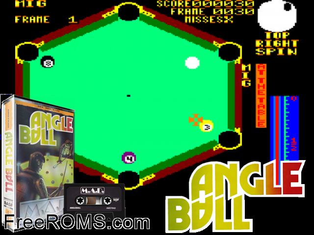 Angleball (UK) (1987) Amstrad CPC game showing 3D box cover and gameplay screenshot