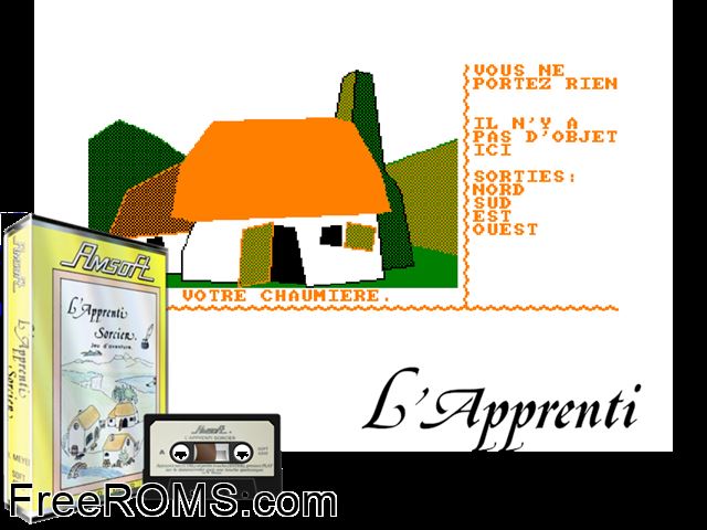 Apprenti Sorcier, L' (F) (1985) Amstrad CPC game showing 3D box cover and gameplay screenshot