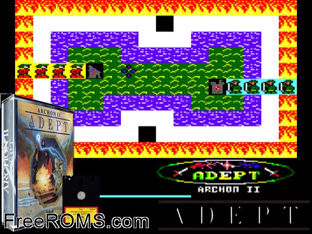 Archon 2 - Adept (UK) (1989) Amstrad CPC game showing 3D box cover and gameplay screenshot