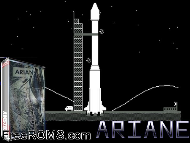 Ariane (F) (1985) Amstrad CPC game showing 3D box cover and gameplay screenshot