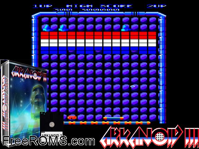 Arkanoid 3 - Doh Strikes Again (UK) (1988) Amstrad CPC game showing 3D box cover and gameplay screenshot