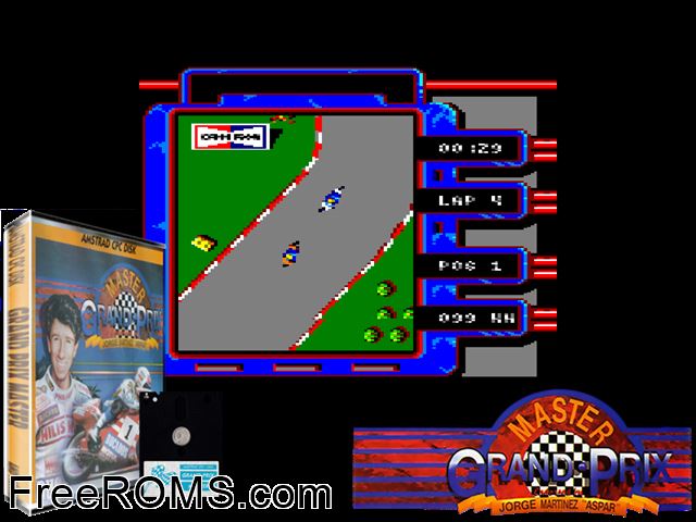 Aspar Grand Prix Master (S) (1988) Amstrad CPC game showing 3D box cover and gameplay screenshot