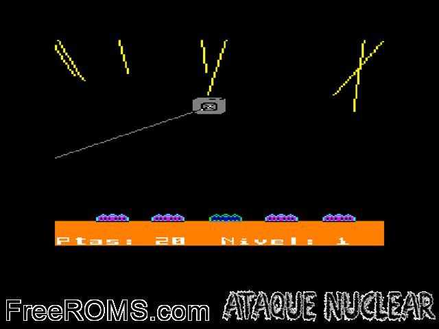Ataque Nuclear (S) (1987) Amstrad CPC game showing 3D box cover and gameplay screenshot