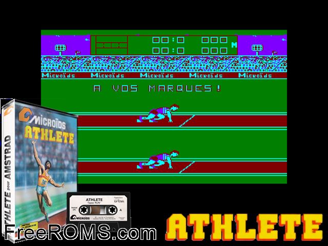 Athlete (UK) (1987) Amstrad CPC game showing 3D box cover and gameplay screenshot