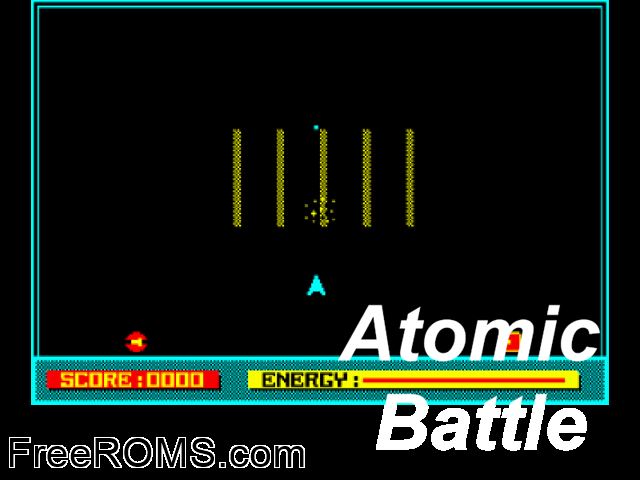Atomic Battle (UK) (1987) Amstrad CPC game showing 3D box cover and gameplay screenshot