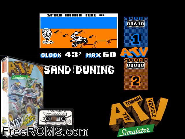 ATV Simulator (UK) (1988) Amstrad CPC game showing 3D box cover and gameplay screenshot