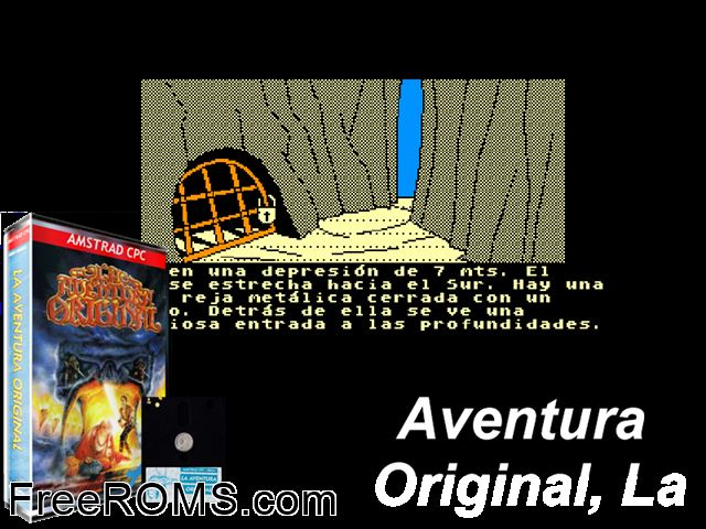 Aventura Original, La (S) (1989) Amstrad CPC game showing 3D box cover and gameplay screenshot