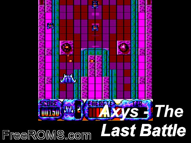 AXYS - The Last Battle (UK) (1991) Amstrad CPC game showing 3D box cover and gameplay screenshot