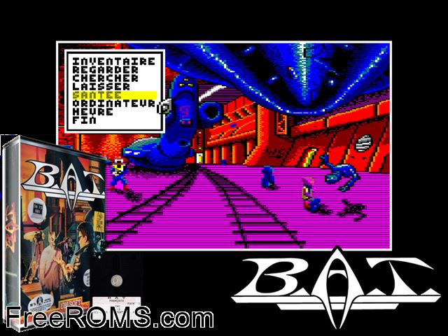 B.A.T. (f) (1991) (disk 2 of 4) Amstrad CPC game showing 3D box cover and gameplay screenshot