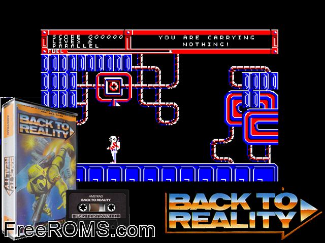 Back To Reality (UK) (1986) Amstrad CPC game showing 3D box cover and gameplay screenshot