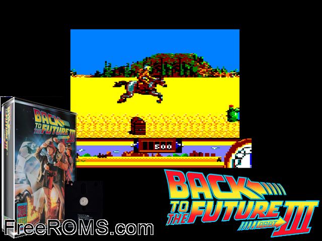 Back To The Future 3 (UK) (1990) (Disk 2 of 2) Amstrad CPC game showing 3D box cover and gameplay screenshot