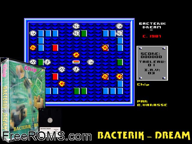 Bacterik Dream (UK) (1987) Amstrad CPC game showing 3D box cover and gameplay screenshot