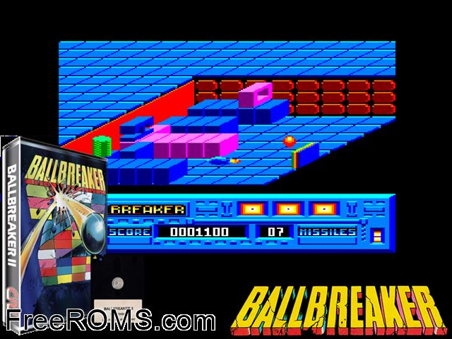 Ball Breaker 2 (UK) (1988) Amstrad CPC game showing 3D box cover and gameplay screenshot