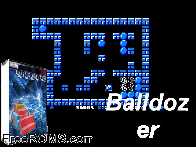 Balldozer (UK) (19xx) (PD) Amstrad CPC game showing 3D box cover and gameplay screenshot