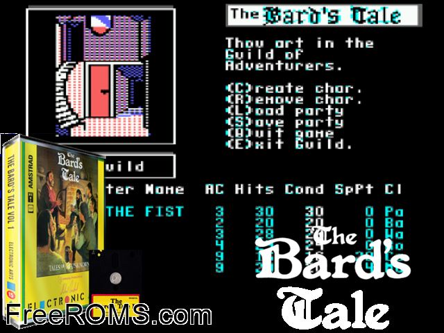 Bard's Tale (UK) (1988) (Disk 2 of 2) Amstrad CPC game showing 3D box cover and gameplay screenshot