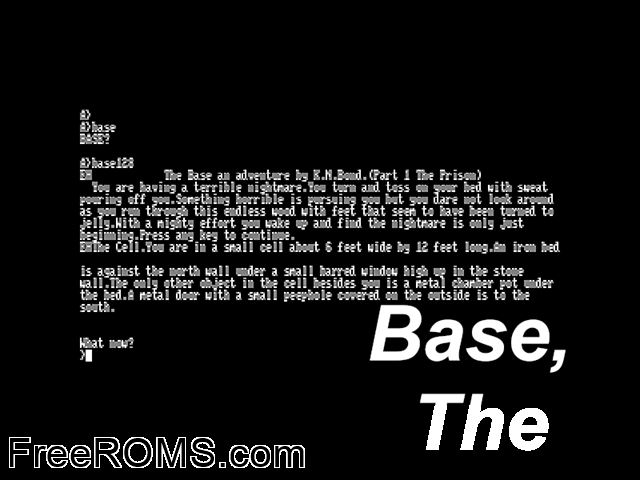 Base, The (UK) (1985) Amstrad CPC game showing 3D box cover and gameplay screenshot