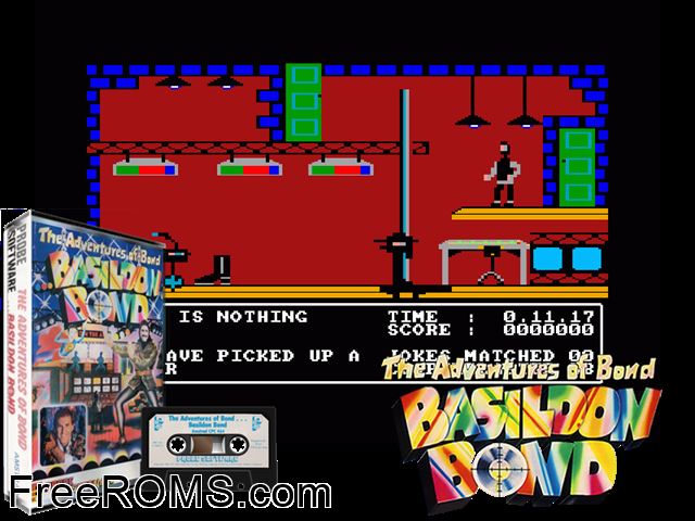 Basildon Bond (UK) (1986) Amstrad CPC game showing 3D box cover and gameplay screenshot