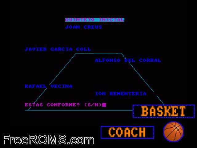 Basket Coach (S) (1988) Amstrad CPC game showing 3D box cover and gameplay screenshot