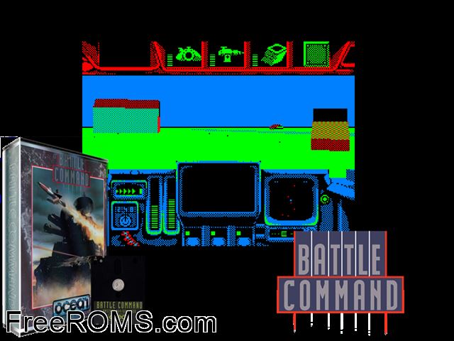 Battle Command (UK) (1991) (Disk 1 of 2) Amstrad CPC game showing 3D box cover and gameplay screenshot