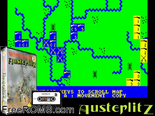 Battle of Austerlitz (UK) (1987) Amstrad CPC game showing 3D box cover and gameplay screenshot