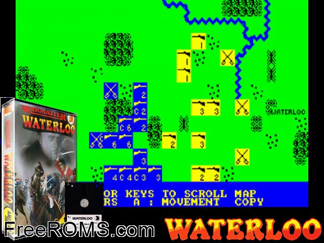 Battle of Waterloo (UK) (1986) Amstrad CPC game showing 3D box cover and gameplay screenshot