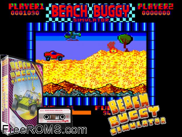 Beach Buggy Simulator (UK) (1987) Amstrad CPC game showing 3D box cover and gameplay screenshot