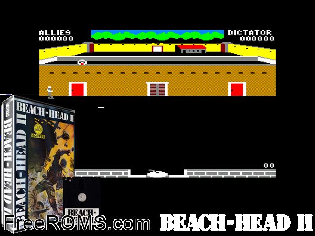 Beach Head 2 (UK) (1986) Amstrad CPC game showing 3D box cover and gameplay screenshot