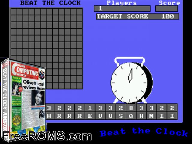 Beat The Clock (UK) (19xx) Amstrad CPC game showing 3D box cover and gameplay screenshot