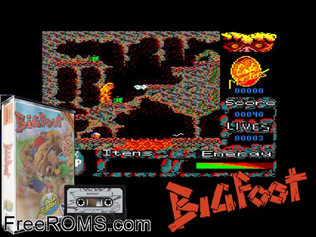 Big Foot (UK) (1988) Amstrad CPC game showing 3D box cover and gameplay screenshot