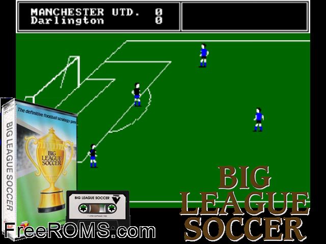 Big League Soccer (UK) (1985) Amstrad CPC game showing 3D box cover and gameplay screenshot