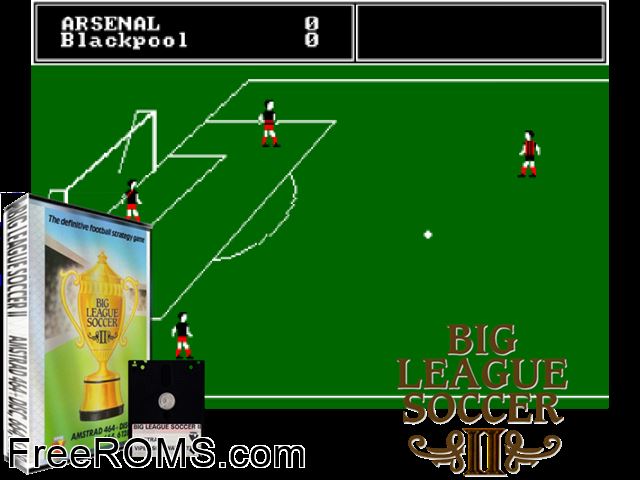 Big League Soccer 2 (UK) (1985) Amstrad CPC game showing 3D box cover and gameplay screenshot