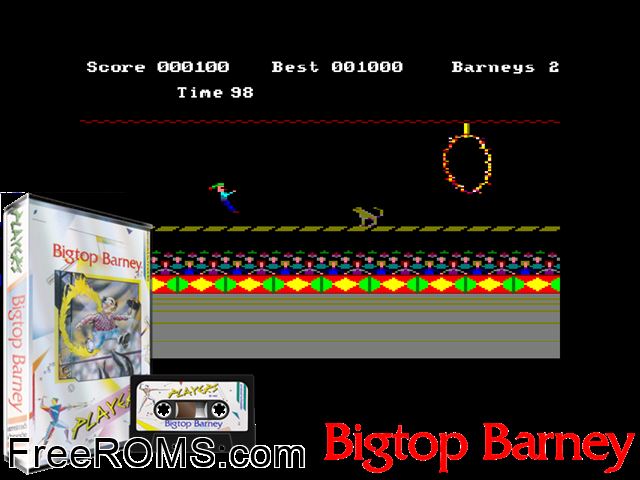 Bigtop Barney (UK) (1986) Amstrad CPC game showing 3D box cover and gameplay screenshot