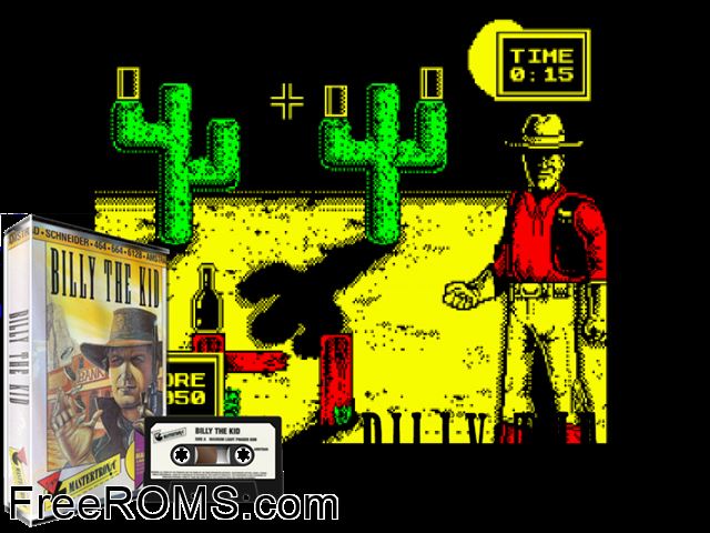 Billy the Kid (UK) (1990) Amstrad CPC game showing 3D box cover and gameplay screenshot