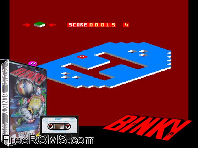 Binky Basher (UK) (1985) Amstrad CPC game showing 3D box cover and gameplay screenshot