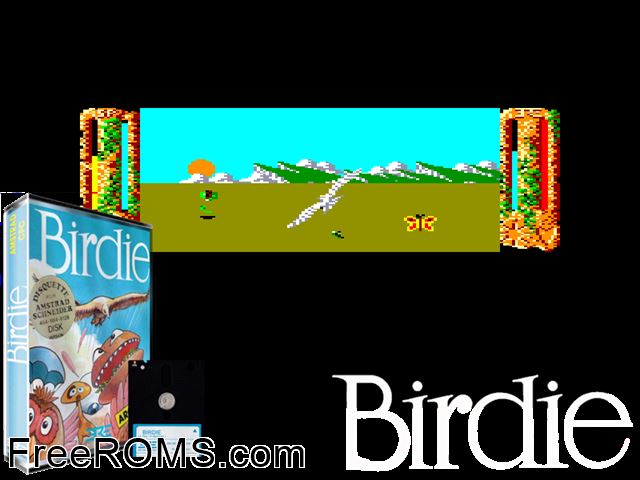 Birdie (F) (1987) Amstrad CPC game showing 3D box cover and gameplay screenshot