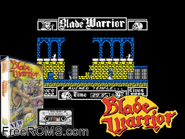 Blade Warrior (UK) (19xx) Amstrad CPC game showing 3D box cover and gameplay screenshot