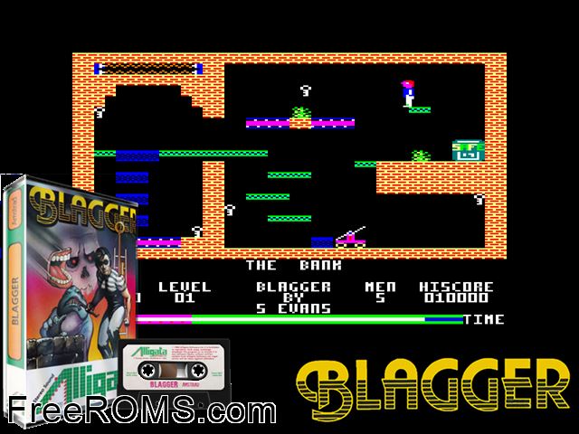 Blagger (UK) (1985) Amstrad CPC game showing 3D box cover and gameplay screenshot