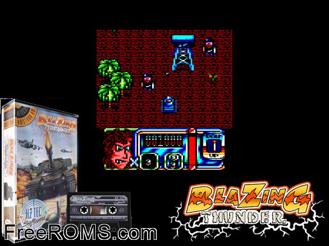 Blazing Thunder (UK) (1990) Amstrad CPC game showing 3D box cover and gameplay screenshot